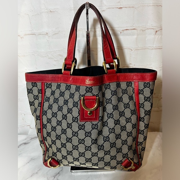 EUC Gucci Red Trimmed Canvas GG Tote - Picture 1 of 9